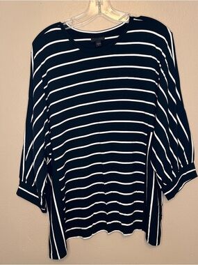 J. Jill Black and White Striped Long Sleeve Top Size XL